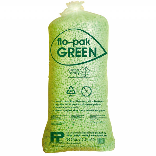 flo-pak-green-Füllmaterial-500 liter sack-Verpackungschips-antistatisch-Polsterung